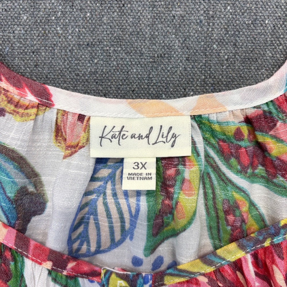 Kate & Lily 3X Floral Tropical Button Down Blouse Artsy Summer Resort Top - Picture 3 of 7